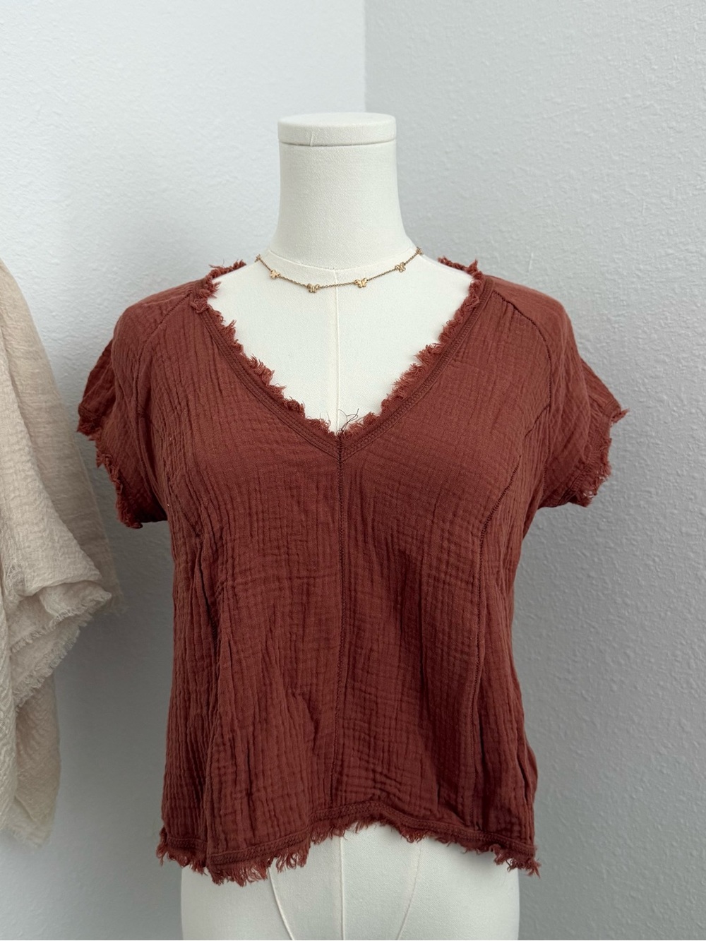 Urban Outfitters Cotton Gauze Raw Hem Top Size Small